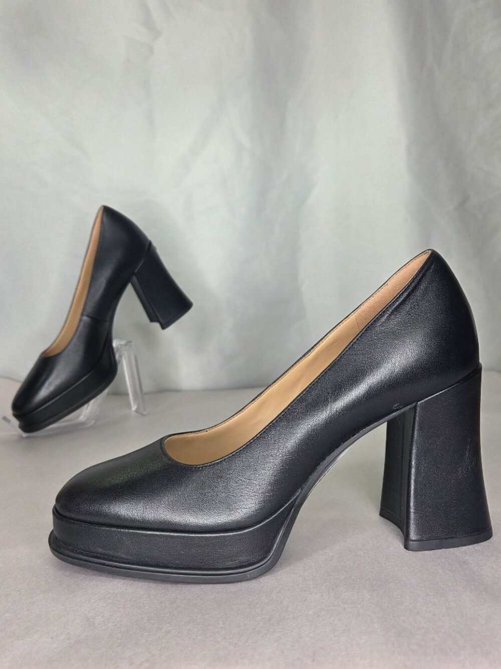 COACH Sculpted Block Heel Black Leather Pumps, Size: 8 B